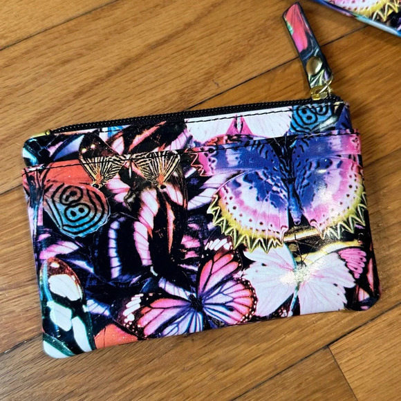 Lodis Colorful Butterfly Patent Leather Wristlet & Matching Wallet Coin Purse - Picture 3 of 8